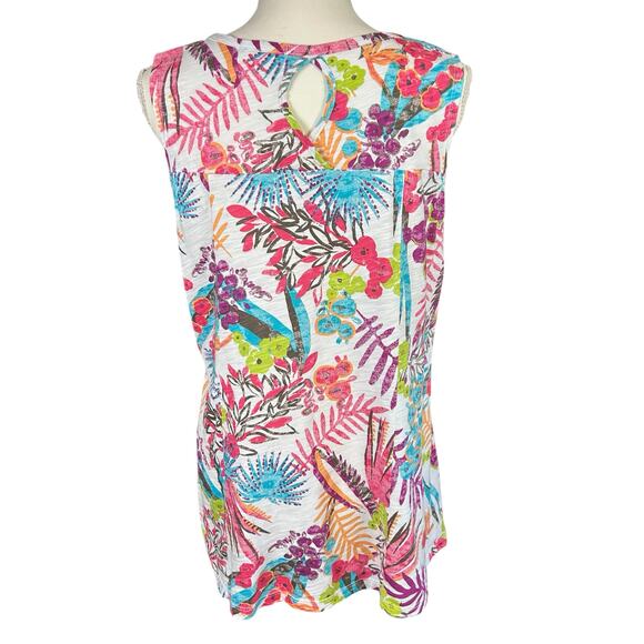 Fresh Produce Tunic Women Sz Large White Multi Color Floral Tropical Coastal Top - Picture 3 of 12